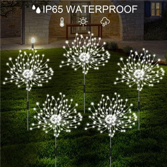 Solar Garden Lights, Firework Light Outdoor 5 Pack 120 LED Solar Waterproof - Picture 5 of 7